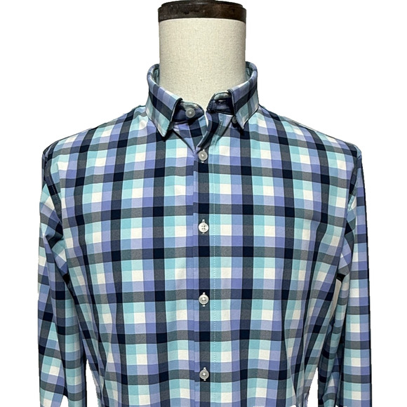 Mizzen Main Leeward Shirt Mens Large Blue Purple Classic No Tuck Stretch - Picture 1 of 8